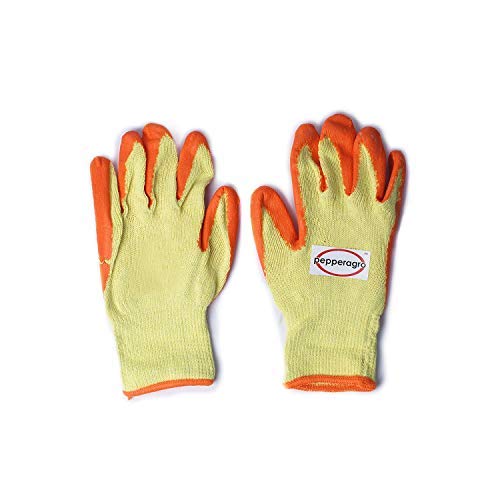 Multipurpose Gloves Sweat Free Cotton Fabric Palm Side Coated with Latex Orange and Yellow Free Size