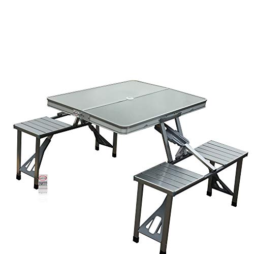 Outdoor Aluminium PortableFoldingCampingPicnic Table Suitcase for Hiking, Patio and Garden with Attached 4 Seats