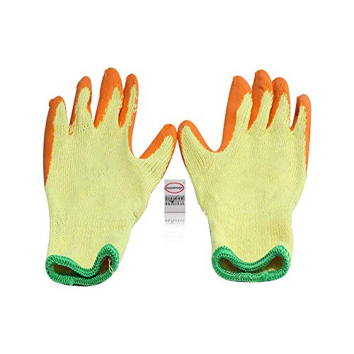 Multipurpose Gloves Sweat Free Cotton Fabric Palm Side Coated with Latex Orange and Yellow Free Size